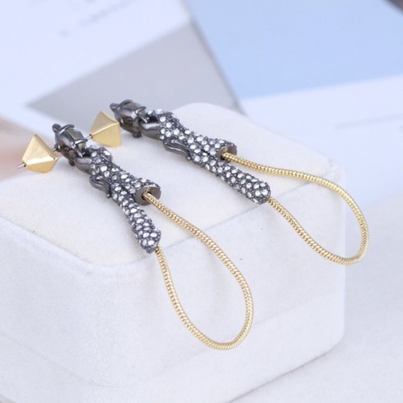 NEW Alexis Bittar Black Crystal Snake Chain Hoop Earrings - Picture 6 of 8